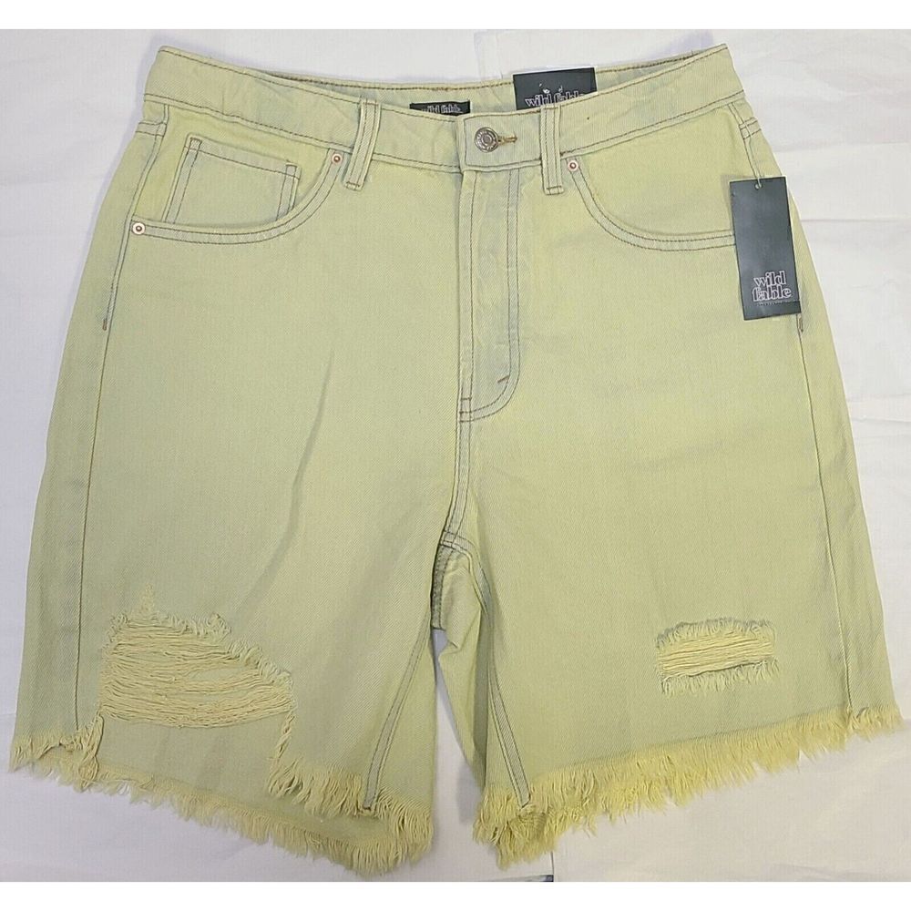 WILD FABLE Green Yellow Distressed BERMUDA Shorts Button Fly Size 12